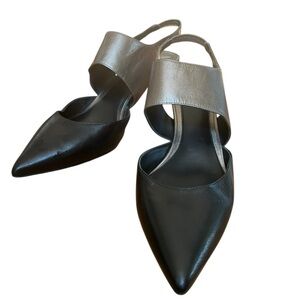 Brian Atwood Metallic Silvery bronze and Black Heels size 8 barely worn newer